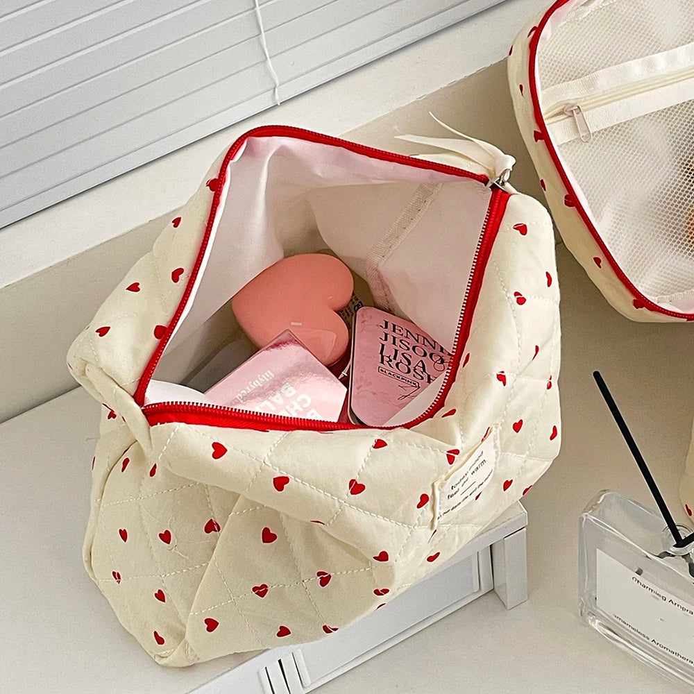 Sac Maquillage Matelassé Cœur Femme