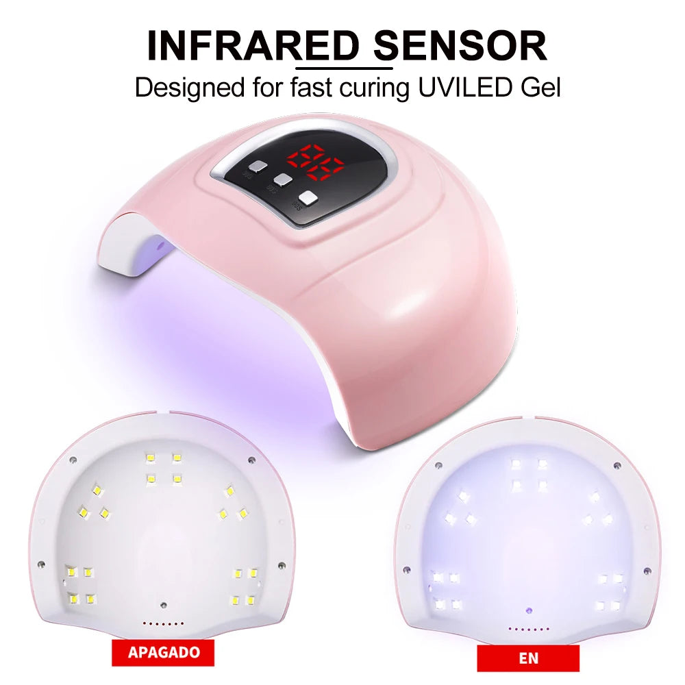Kit Vernis Semi-Permanent UV/LED avec Lampe LED, Ponceuse à Ongles Électrique, Base Coat, Gel Polish et Accessoires de Manucure Complets