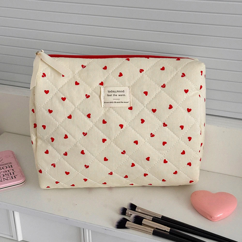 Sac Maquillage Matelassé Cœur Femme