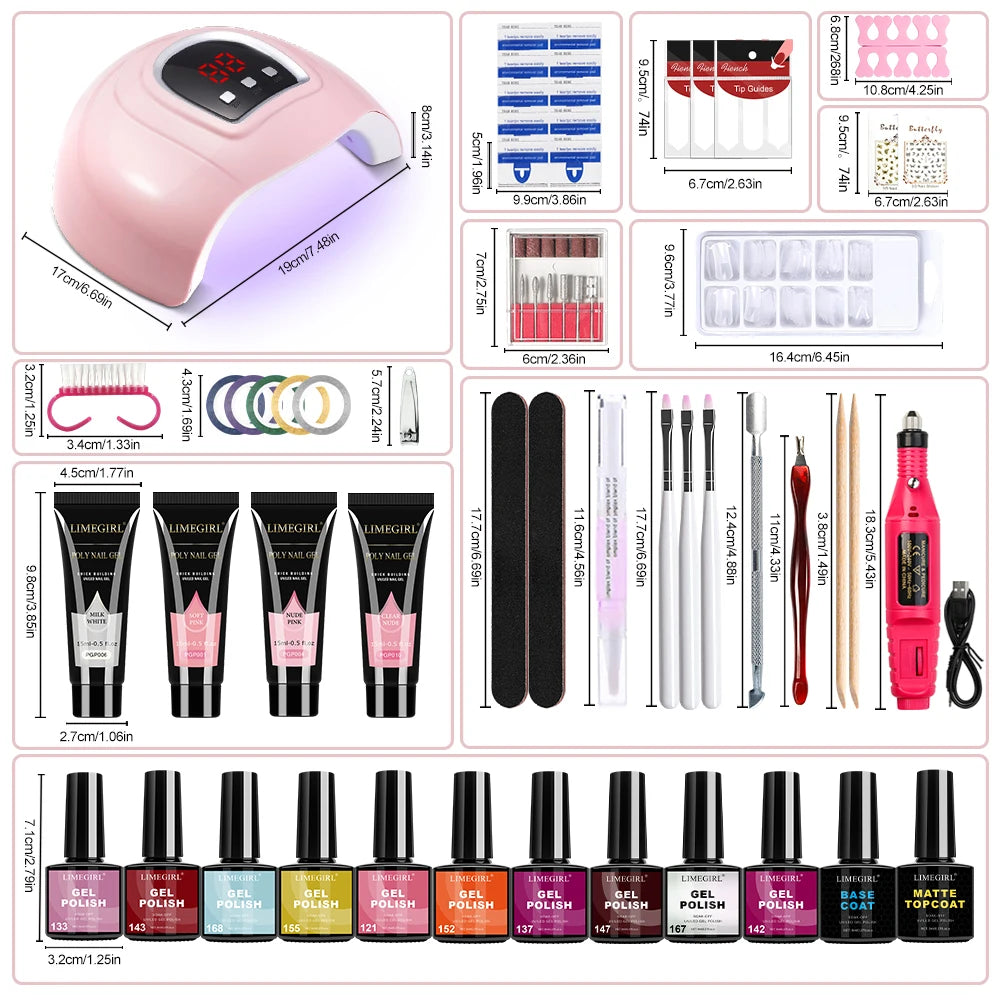 Kit Vernis Semi-Permanent UV/LED avec Lampe LED, Ponceuse à Ongles Électrique, Base Coat, Gel Polish et Accessoires de Manucure Complets