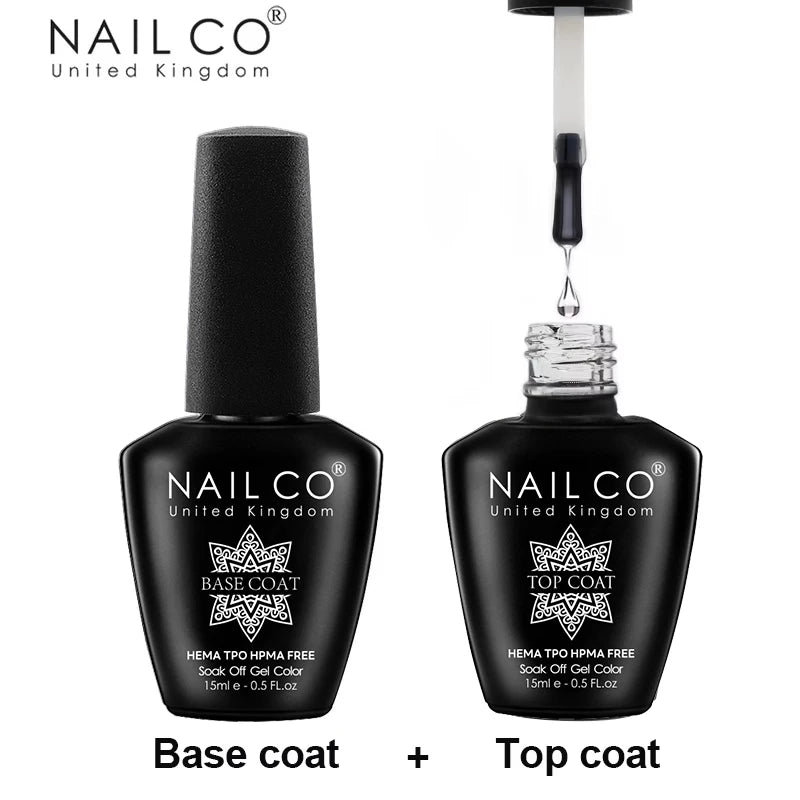 Base Coat & Top Coat Vernis Semi-Permanent UV/LED – Kit 2 en 1, Longue Tenue, Brillance Intense, Manucure Professionnelle