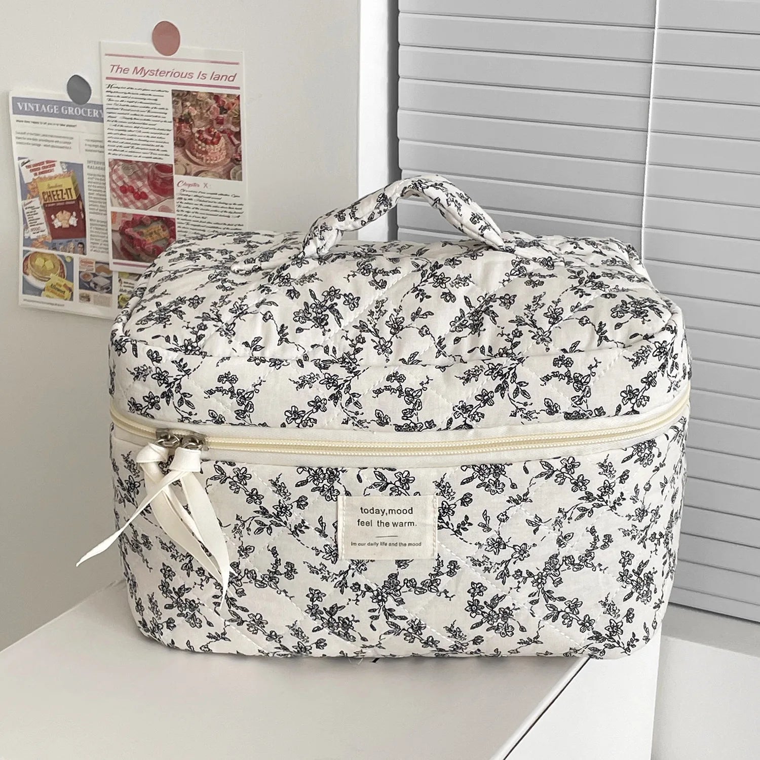 Sac Matelassé Fleurs Noires Femme
