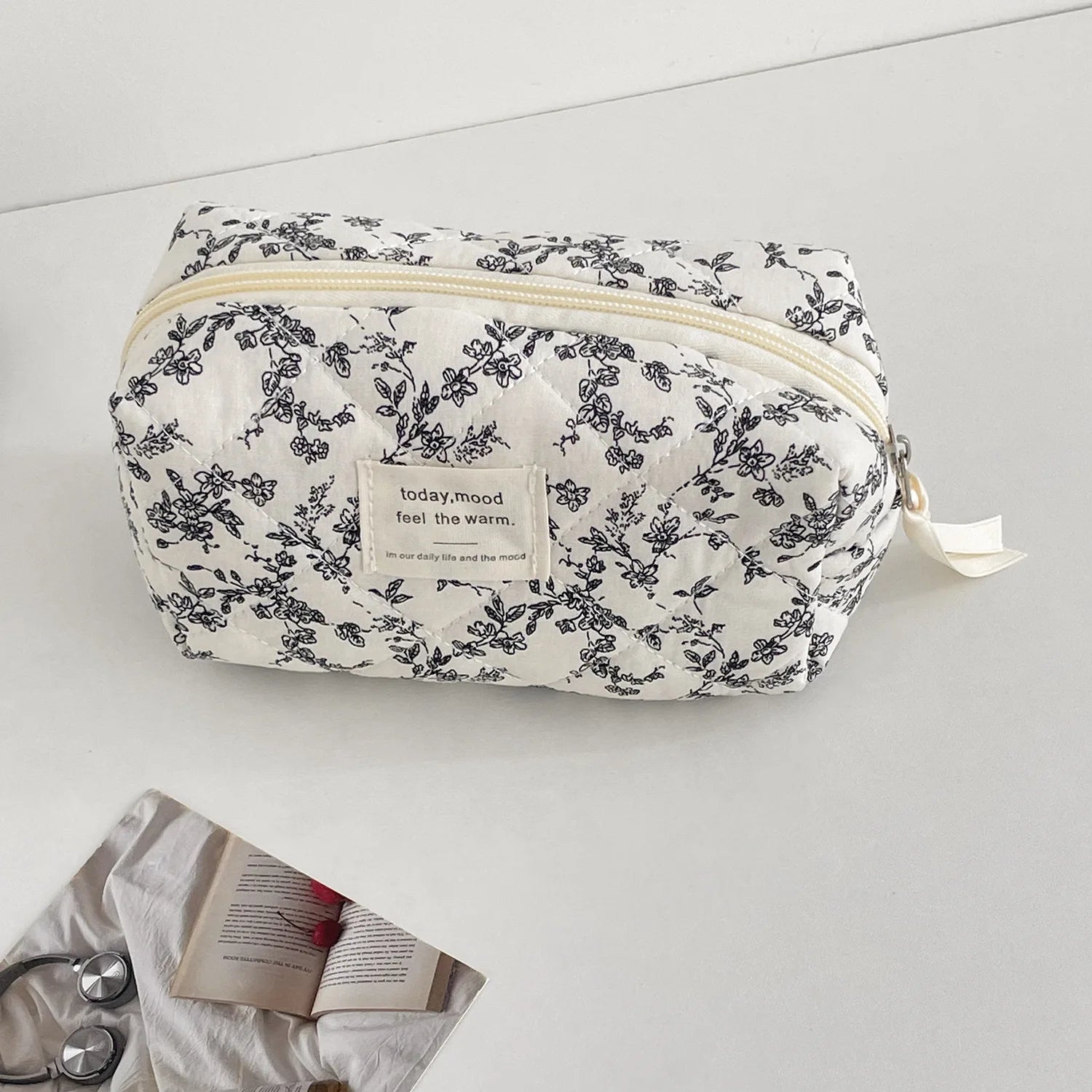 Sac Matelassé Fleurs Noires Femme
