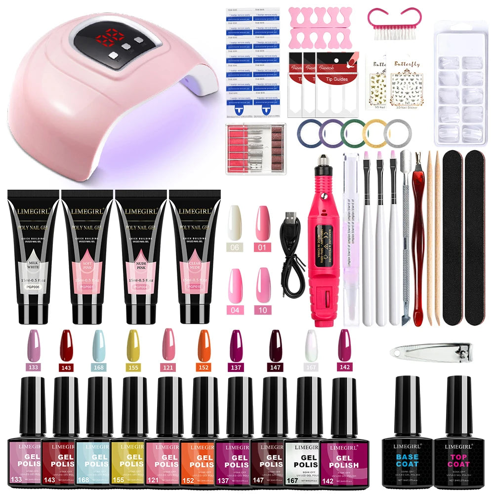 Kit Vernis Semi-Permanent UV/LED avec Lampe LED, Ponceuse à Ongles Électrique, Base Coat, Gel Polish et Accessoires de Manucure Complets