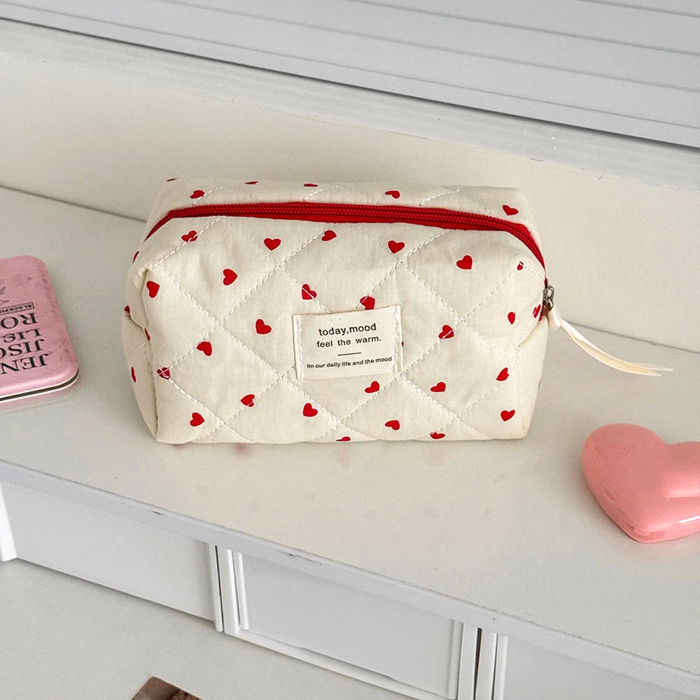 Sac Maquillage Matelassé Cœur Femme