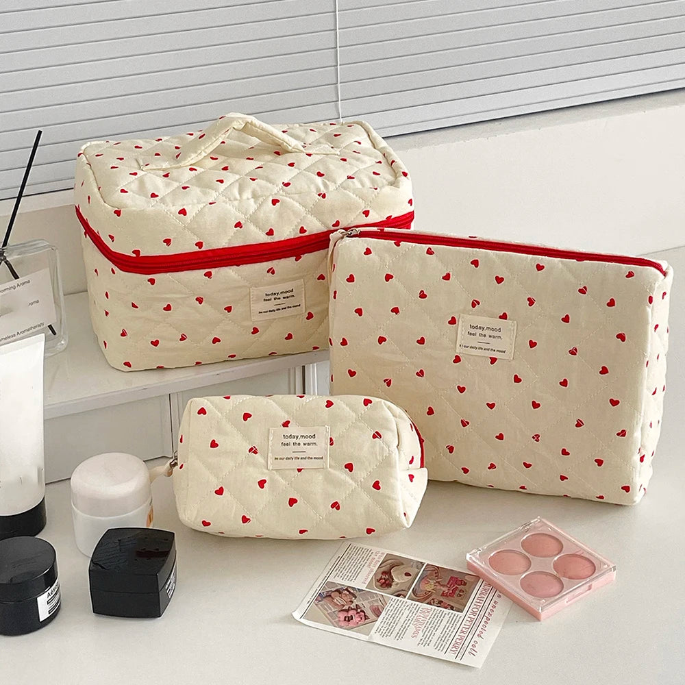 Sac Maquillage Matelassé Cœur Femme