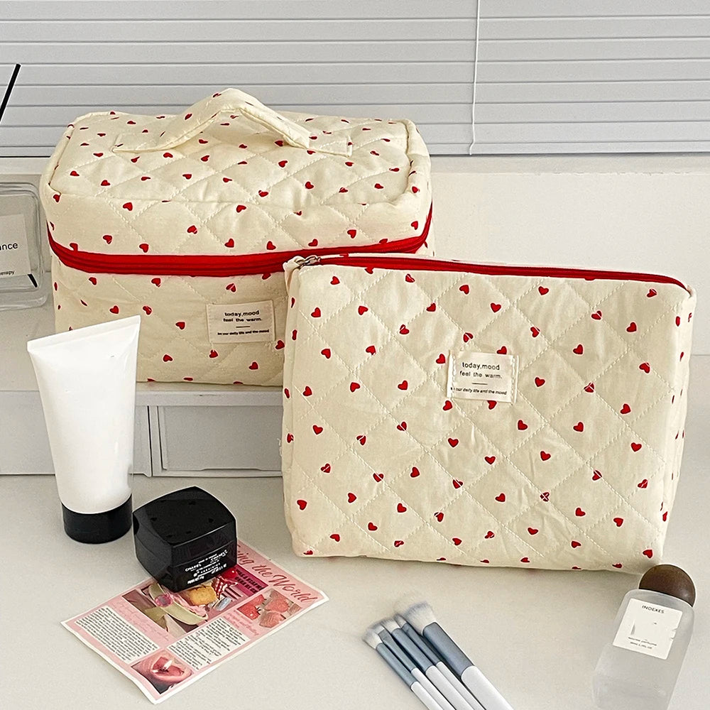 Sac Maquillage Matelassé Cœur Femme