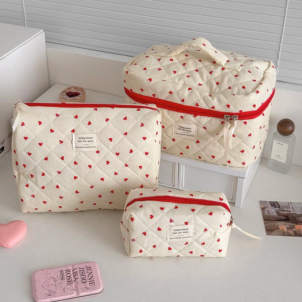 Sac Maquillage Matelassé Cœur Femme